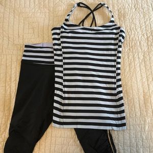Lululemon tank and cropped leggings striped set.